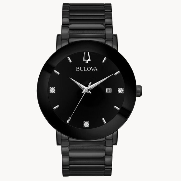 Bulova Men's Modern Quartz Calendar Black Stainless Steel Watch 42 MM 98D144